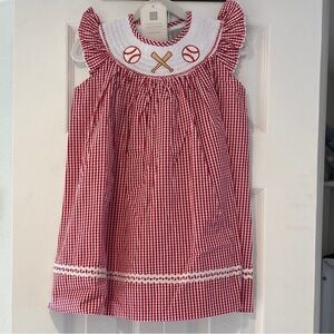 NWT Lil Cactus Red Gingham 3T Girls Dress with Embroidered Baseball Design